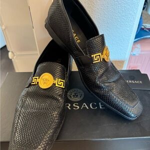 Versace Medusa Loafers - Black Croc Leather with Gold logo
